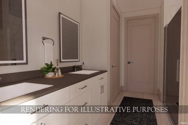 bathroom with tile patterned flooring and vanity