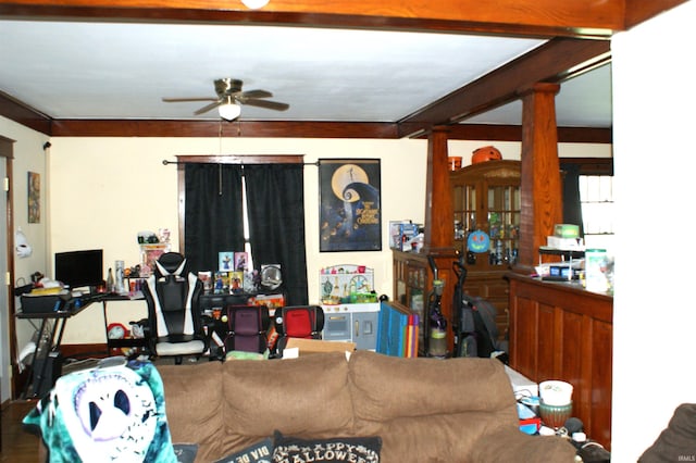 living room with ceiling fan