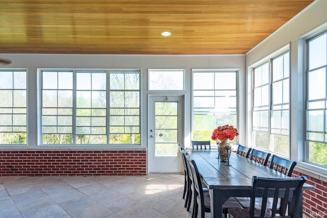 sunroom with wooden ceiling