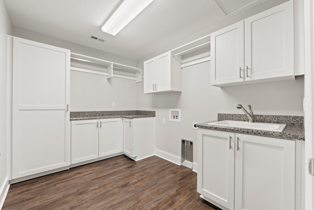 51 Ln 345 Crooked Lk, Angola, IN 46703 - laundry area featuring sink, cabinets, hookup for a washing machine, and dark wood-type flooring