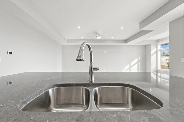 39 Ln 345 Crooked Lk, Angola, IN 46703 - details featuring sink, ceiling fan, and a tray ceiling