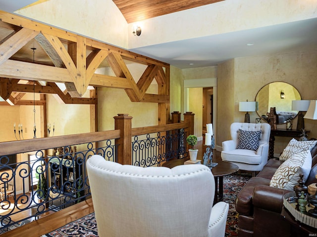 living room featuring hardwood / wood-style floors and lofted ceiling