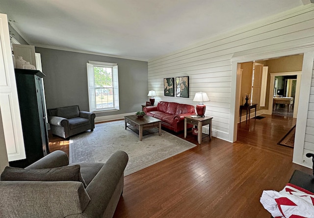 living room featuring dark hardwood / wood-style floors