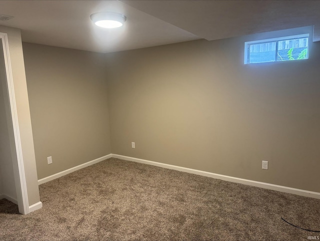 basement featuring carpet flooring