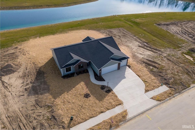 aerial view with a water view