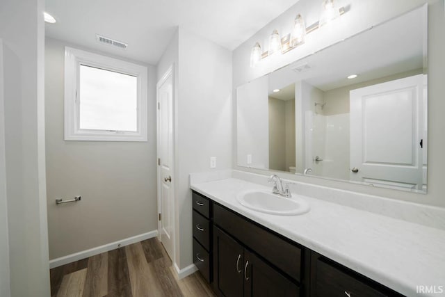 bathroom featuring wood-type flooring and vanity