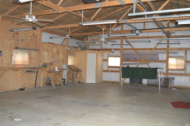 garage with ceiling fan