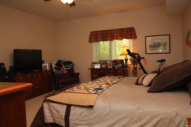 bedroom with carpet flooring and ceiling fan