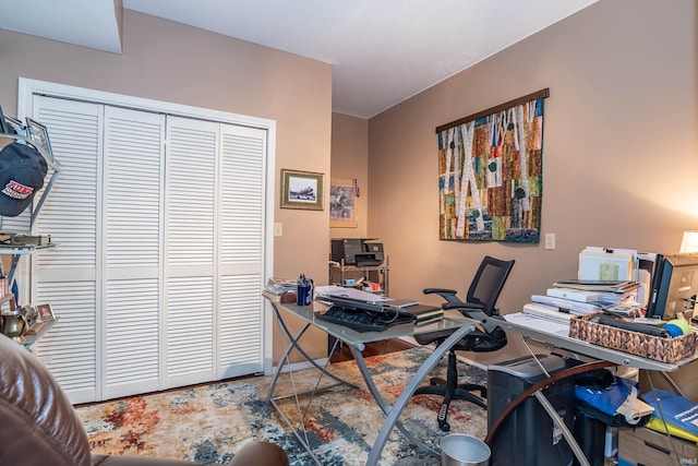 home office featuring hardwood / wood-style flooring