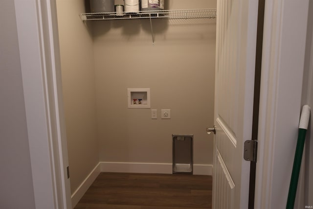 laundry room with hookup for a washing machine, dark hardwood / wood-style floors, and hookup for an electric dryer