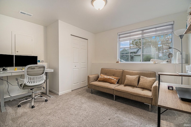 view of carpeted home office