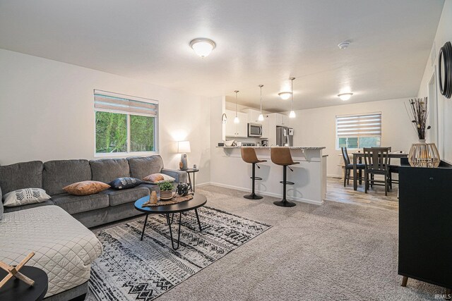 carpeted living room featuring a wealth of natural light