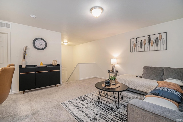 living room with light colored carpet