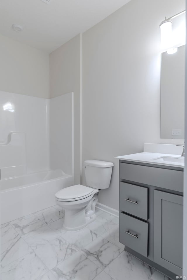 full bathroom featuring tile floors, shower / tub combination, toilet, and vanity