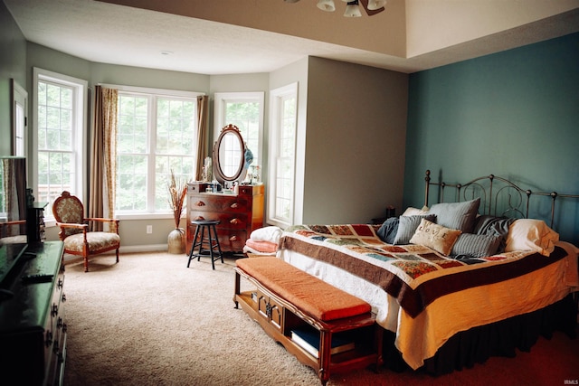 carpeted bedroom featuring multiple windows