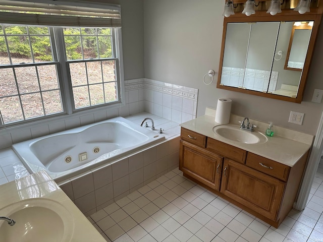 bathroom featuring tile flooring and vanity