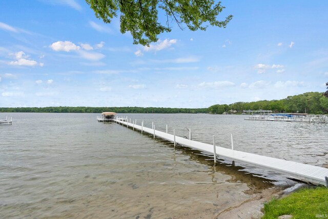 view of dock with a water view