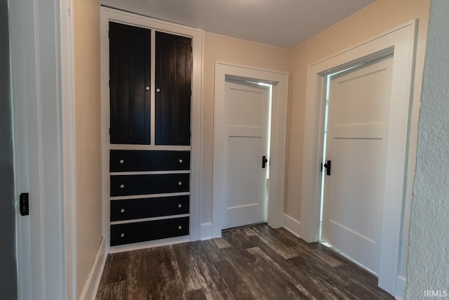 hallway featuring dark wood-type flooring