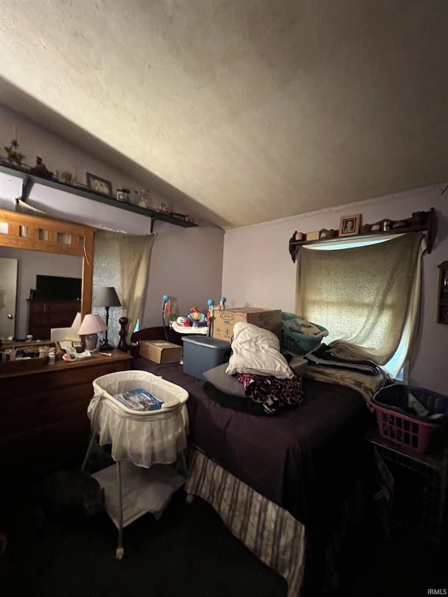 bedroom featuring lofted ceiling