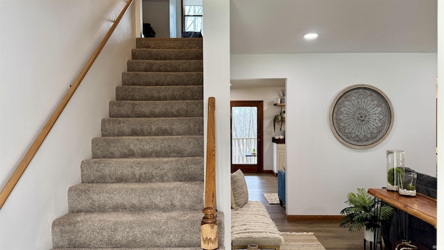 0 N State Road 450, Shoals, IN 47581 - stairs featuring wood finished floors, healthy amount of natural light, baseboards, and recessed lighting
