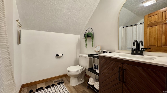 0 N State Road 450, Shoals, IN 47581 - bathroom featuring lofted ceiling, a textured ceiling, toilet, wood finished floors, and vanity