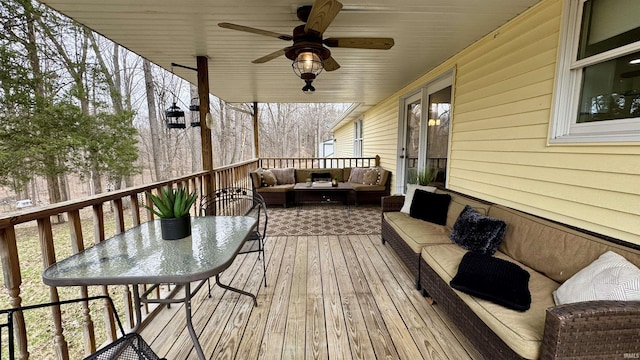 0 N State Road 450, Shoals, IN 47581 - deck featuring an outdoor hangout area, a ceiling fan, and outdoor dining area