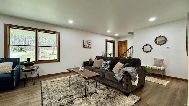 0 N State Road 450, Shoals, IN 47581 - living room with stairs, wood finished floors, recessed lighting, and baseboards