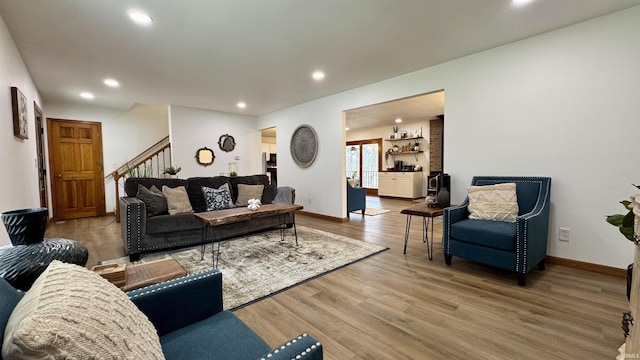 0 N State Road 450, Shoals, IN 47581 - living room with light wood-type flooring, recessed lighting, stairs, and baseboards