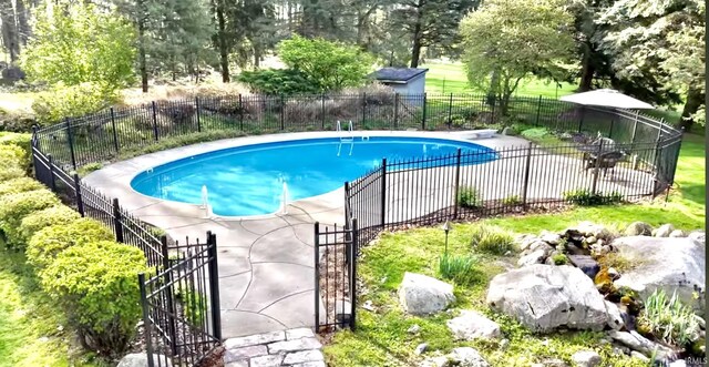 view of swimming pool featuring a patio