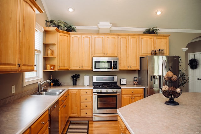 kitchen featuring appliances with stainless steel finishes, light countertops, and a sink