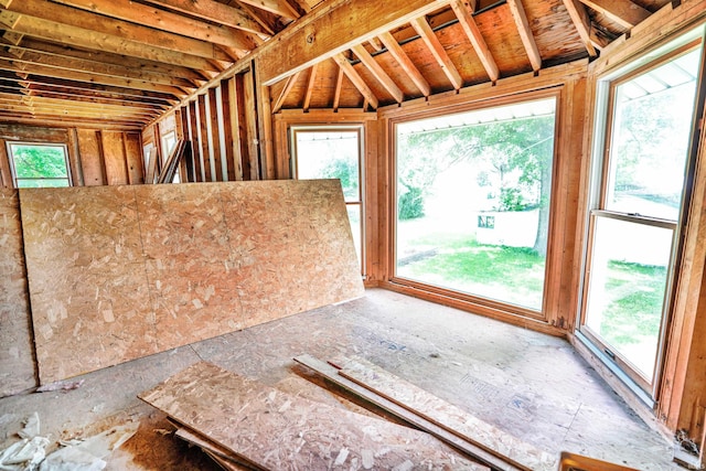 miscellaneous room featuring plenty of natural light and vaulted ceiling