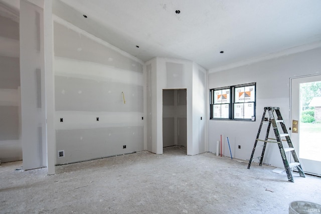 exercise area featuring lofted ceiling