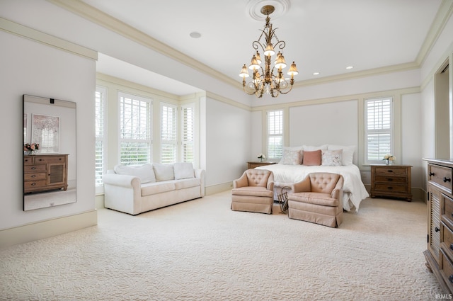 bathroom with vanity, crown molding, a bath, a chandelier, and tile patterned flooring