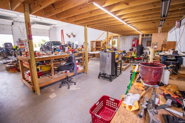 basement featuring a workshop area