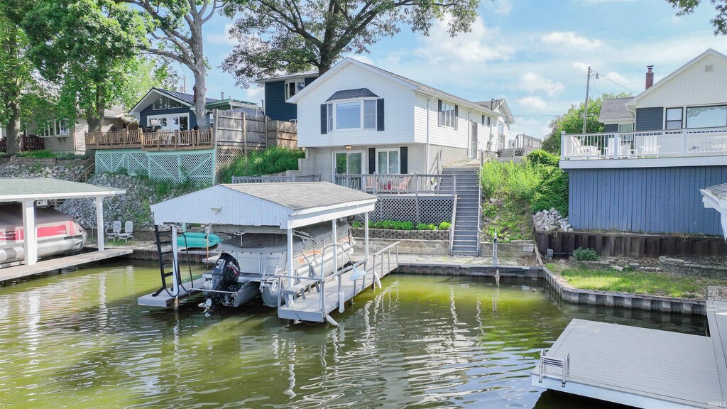 view of dock with a water view