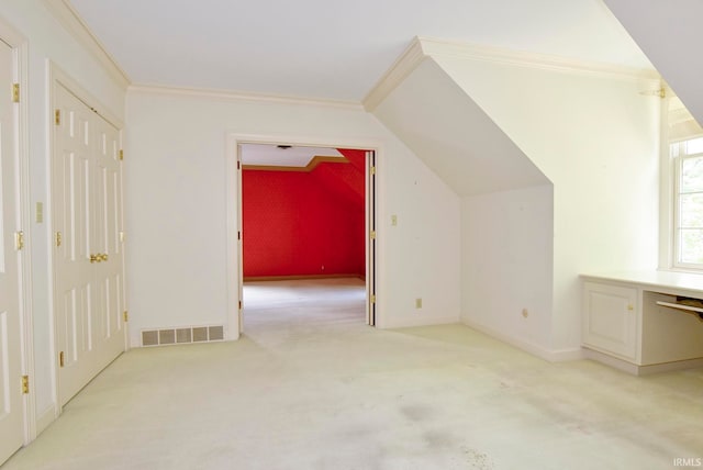 additional living space featuring lofted ceiling and light colored carpet