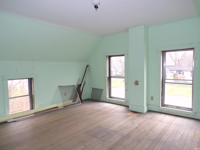 additional living space with wood-type flooring and vaulted ceiling