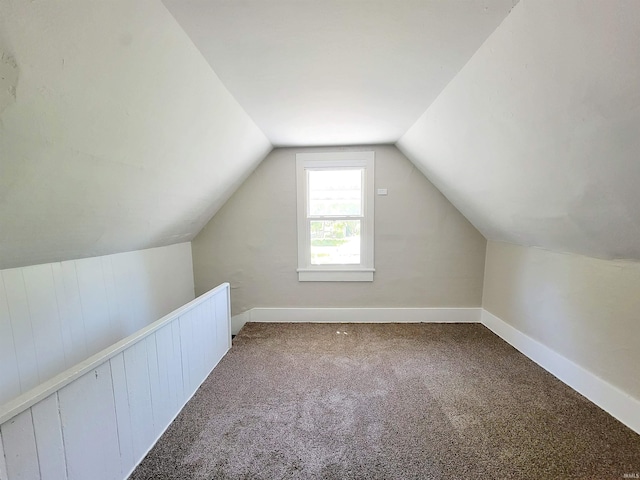 additional living space featuring carpet flooring and vaulted ceiling