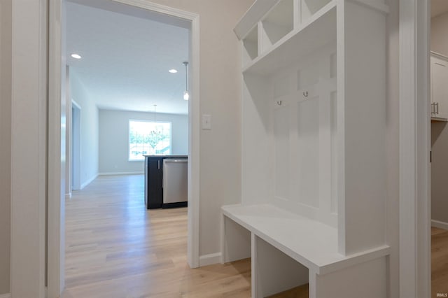 mudroom featuring light hardwood / wood-style flooring