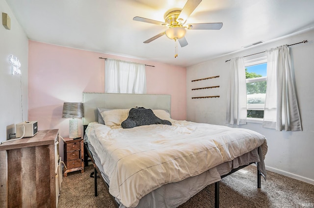 bedroom with carpet flooring and ceiling fan