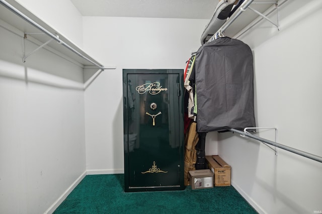 spacious closet featuring dark carpet