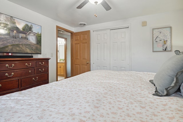 bedroom with a closet and ceiling fan