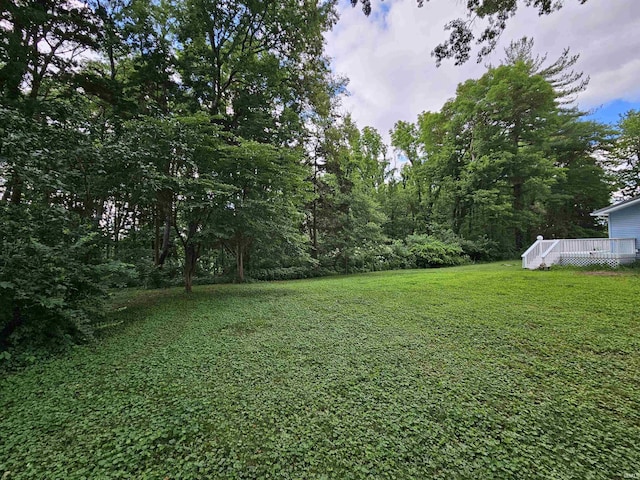 view of yard with a wooden deck