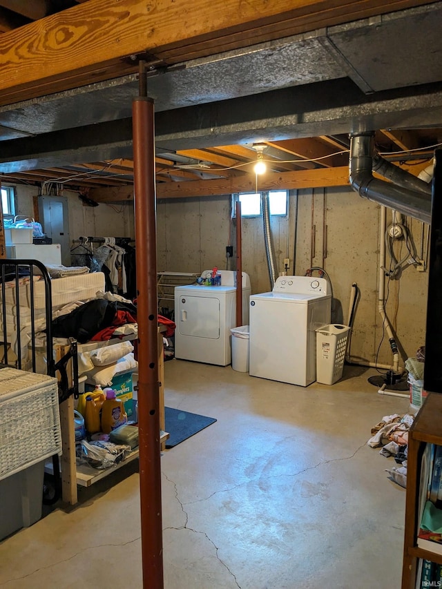 basement with separate washer and dryer