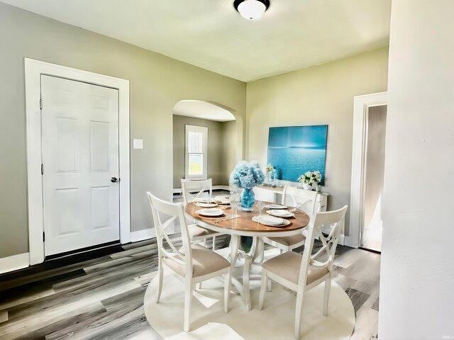 dining space with hardwood / wood-style floors