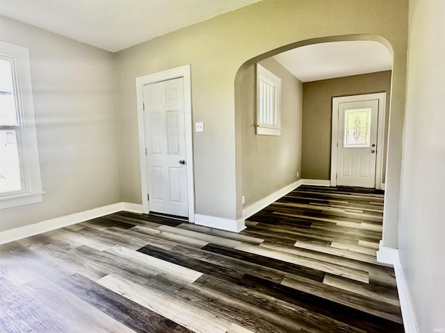 entrance foyer with a healthy amount of sunlight and dark hardwood / wood-style flooring