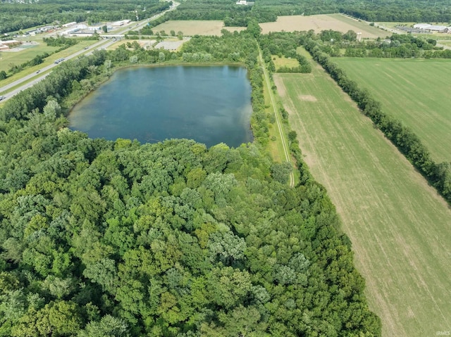 drone / aerial view with a rural view and a water view