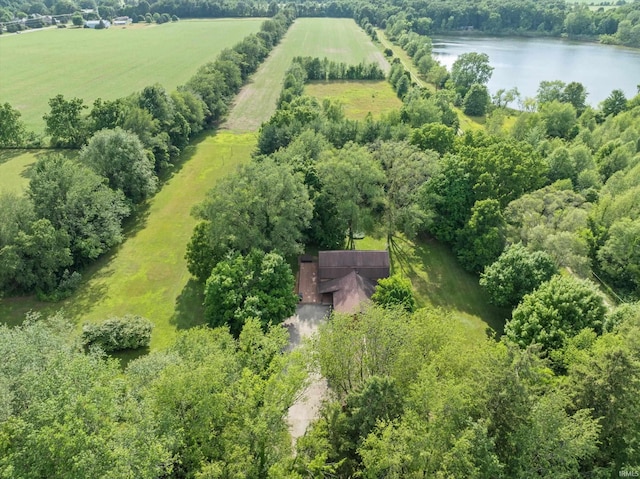 drone / aerial view with a rural view and a water view