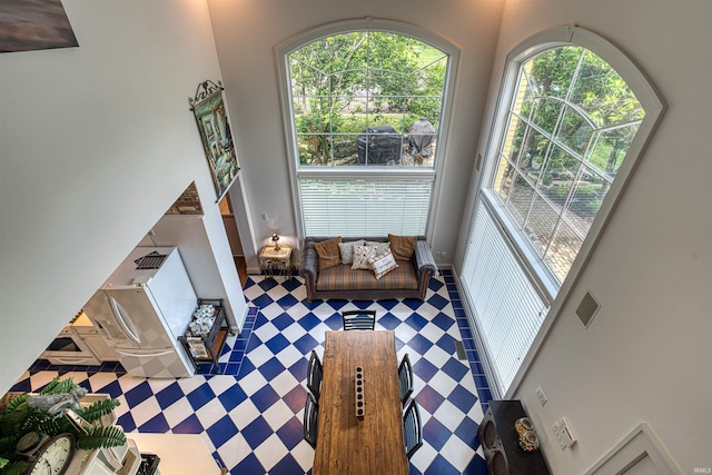 living room featuring a high ceiling