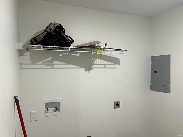 laundry room with electric dryer hookup, electric panel, and washer hookup